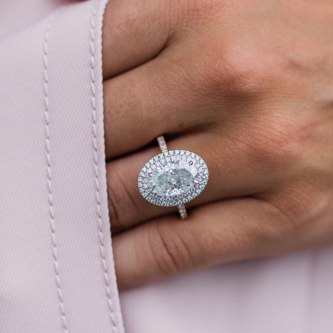3.85 CT Oval Double Halo & Pave Lab Grown Diamond Engagement Ring