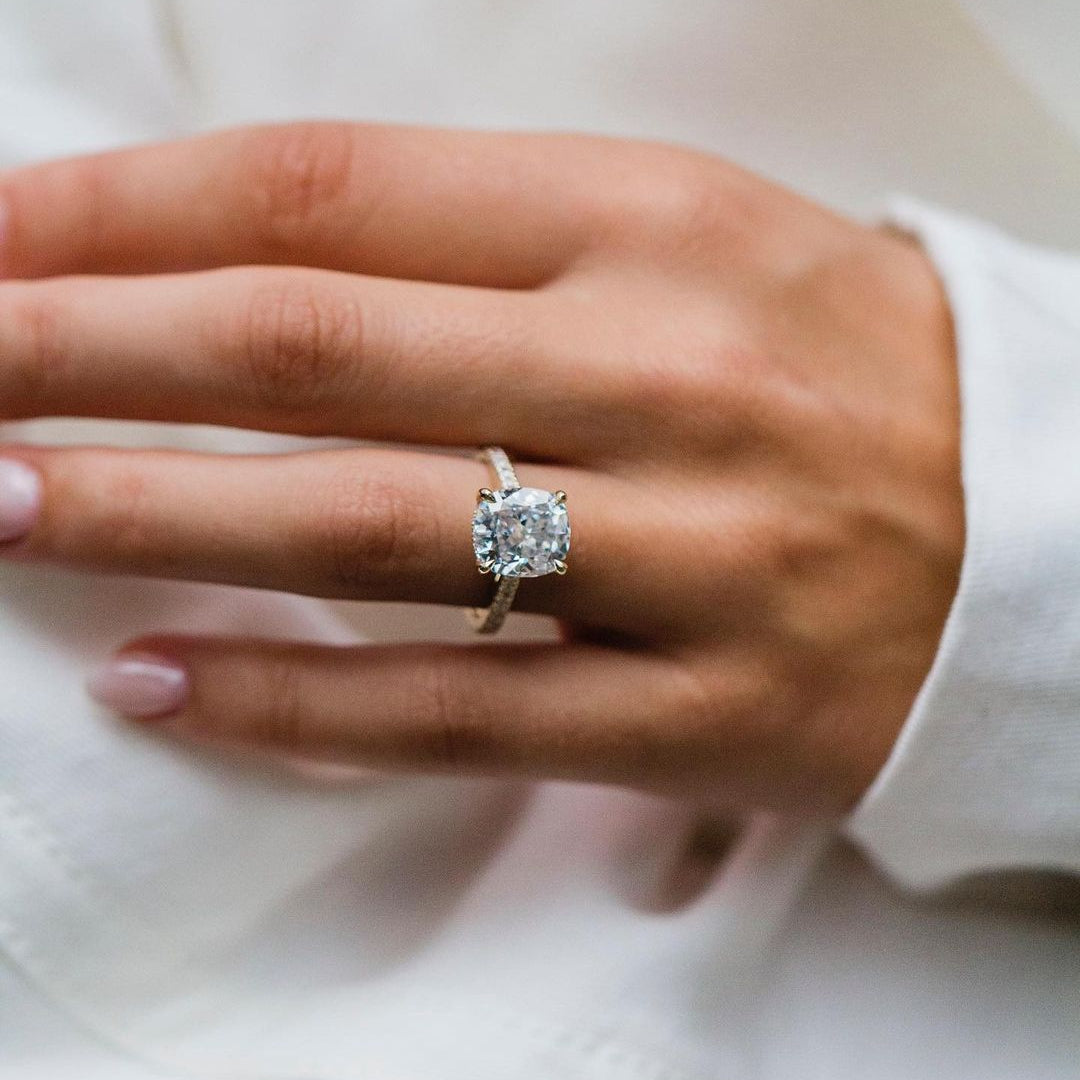 4.65 CT Cushion Pave Lab Grown Diamond Engagement Ring
