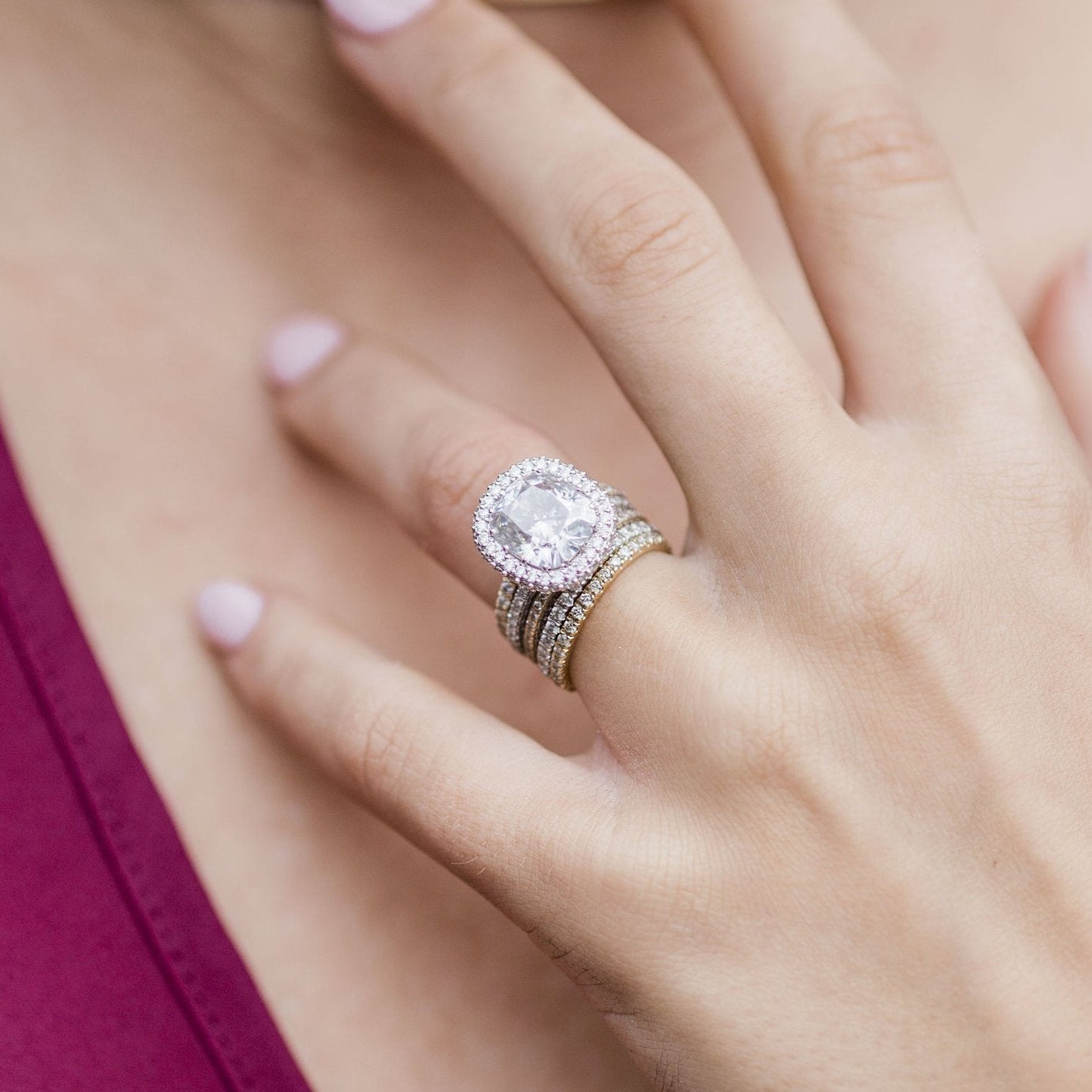 3.6 CT Cushion Halo & Pave Lab Grown Diamond Engagement Ring