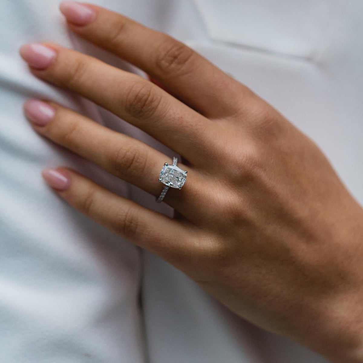 3.2 CT Cushion Pave Lab Grown Diamond Engagement Ring