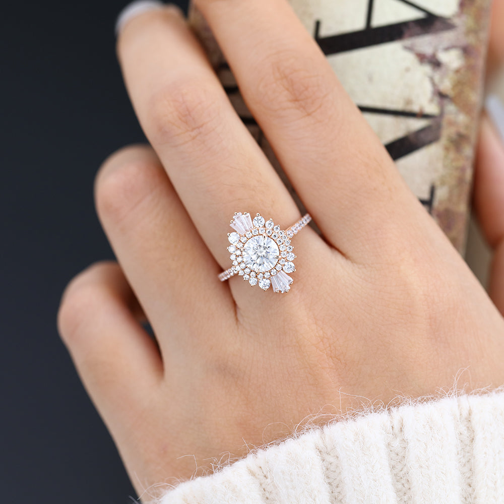 0.88 CT Round Cluster Lab-Grown Diamond Engagement Ring