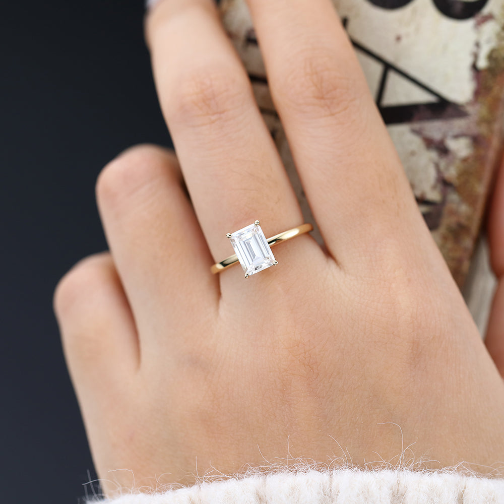 1.6 CT Emerald Solitaire Lab-Grown Diamond Engagement Ring