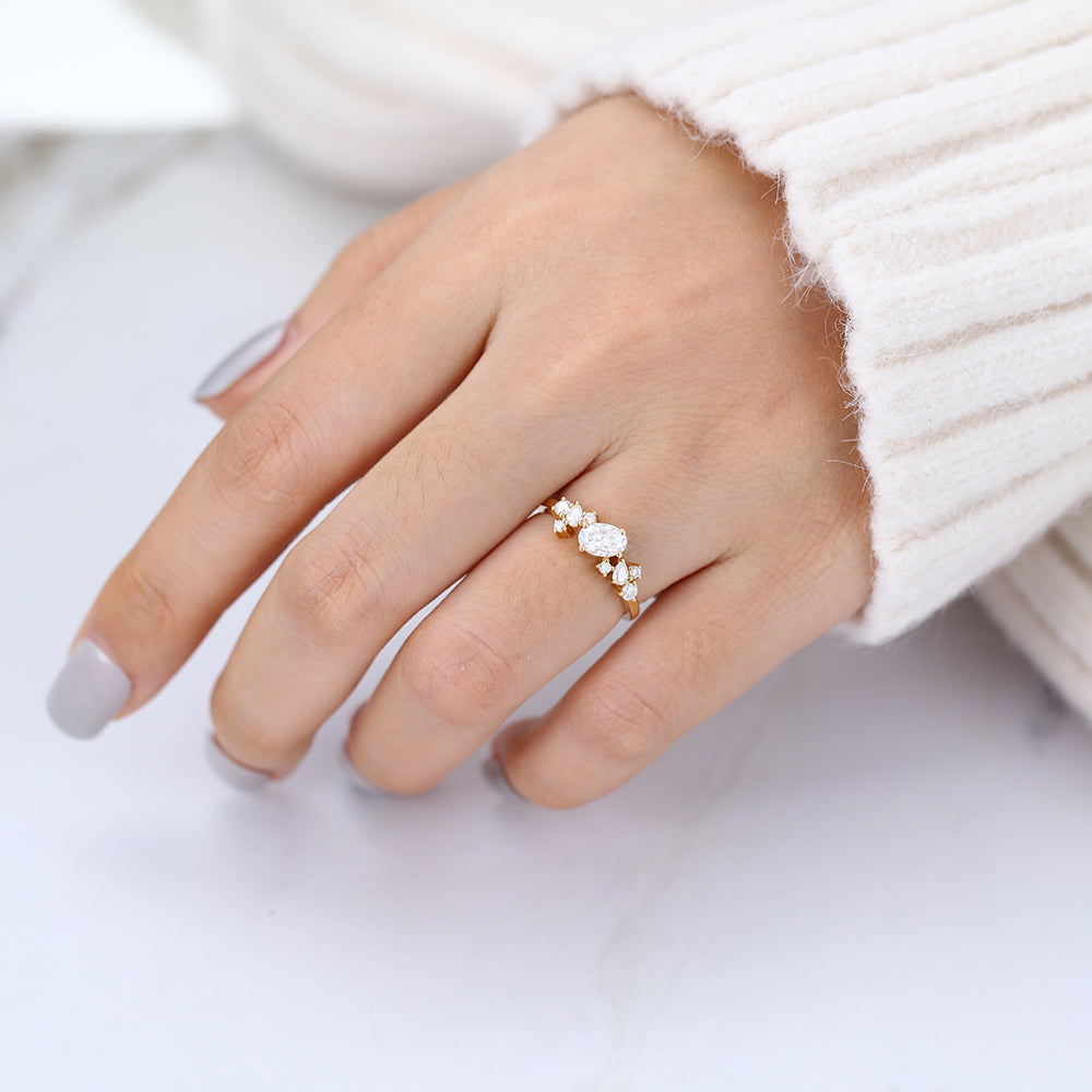 0.85 CT Pear Cluster Lab-Grown Diamond Engagement Ring