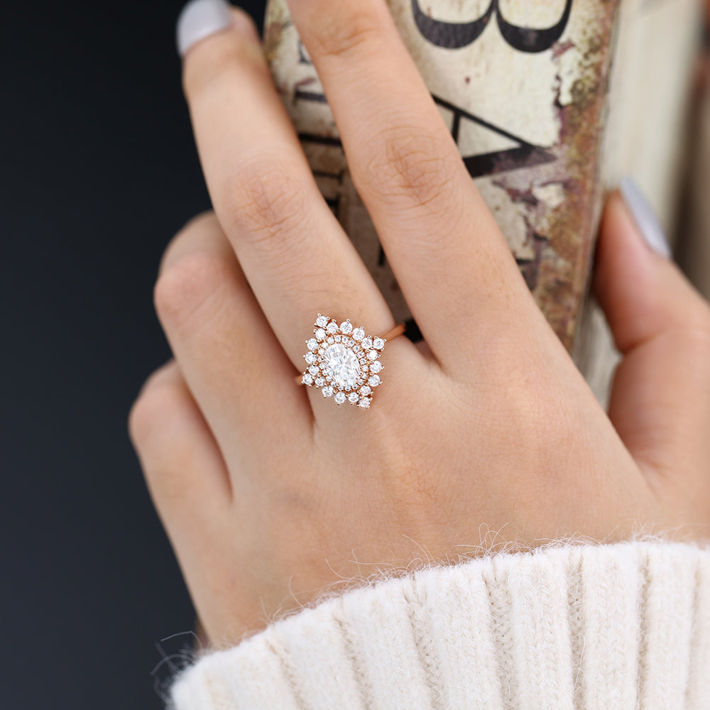 1.33 CT Oval Cluster Lab-Grown Diamond Engagement Ring
