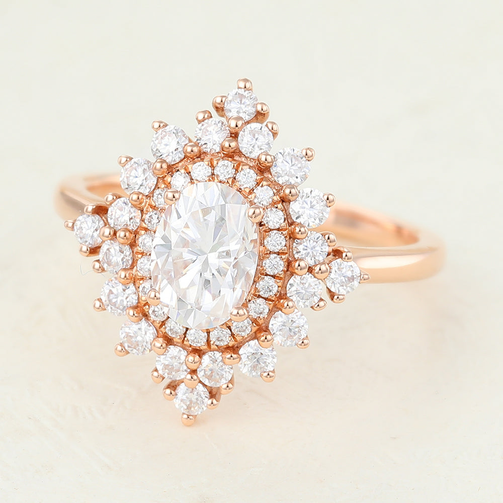 1.33 CT Oval Cluster Lab-Grown Diamond Engagement Ring