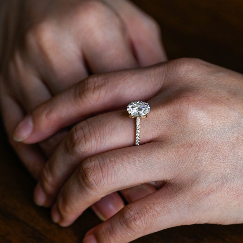 Stunning 1.0 - 2.0 CT Oval Moissanite Engagement Ring with Pave Design 4