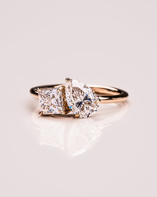 1.95 CT Pear & Princess Cut Two Stone Moissanite Engagement Ring