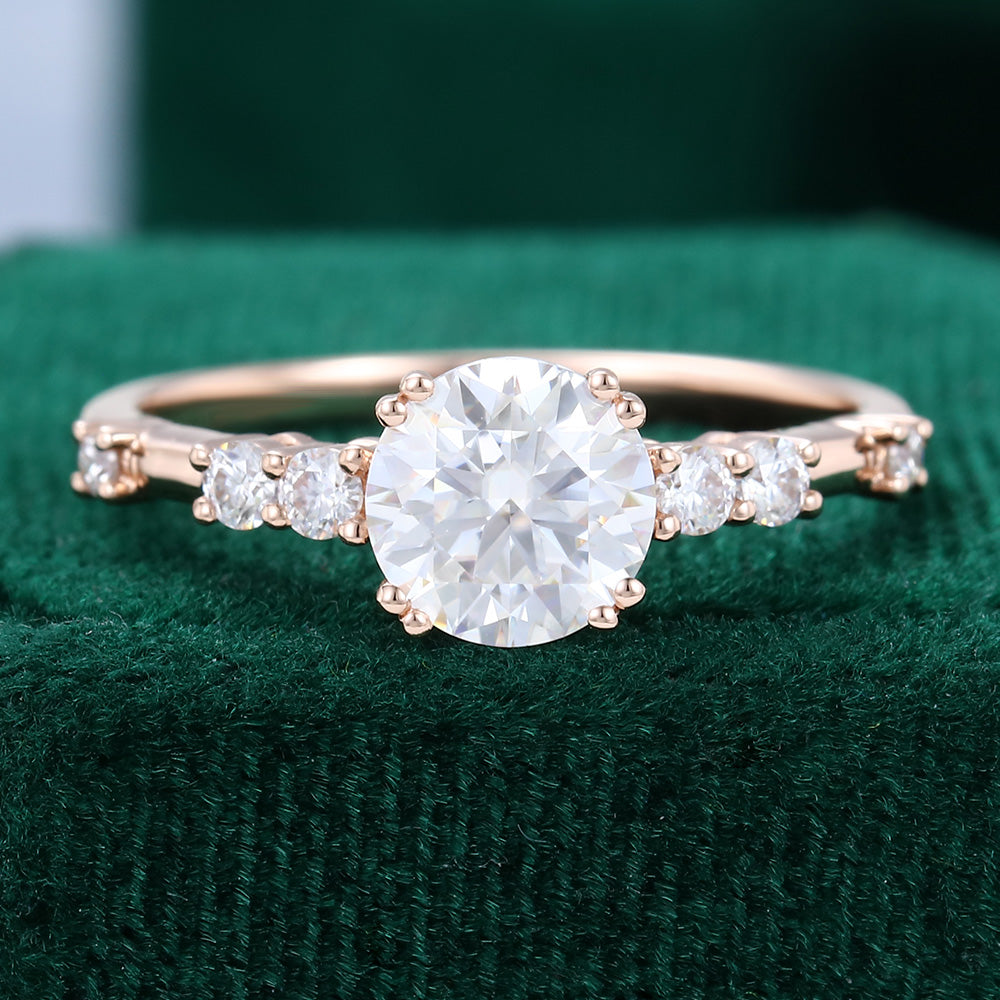 0.88 CT Round Shaped Moissanite Pave Setting Engagement Ring