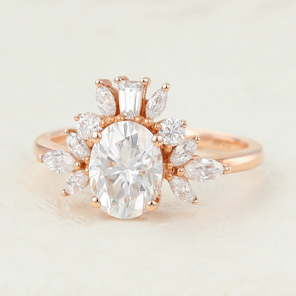 1.33 CT Oval Cluster Lab-Grown Diamond Engagement Ring