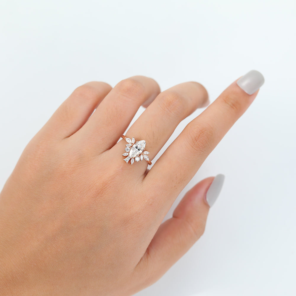0.9 CT Marquise Cluster Lab-Grown Diamond Engagement Ring