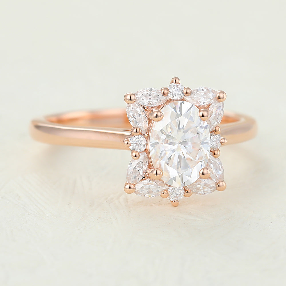 0.84 CT Oval Cluster Lab-Grown Diamond Engagement Ring