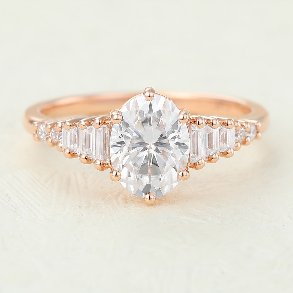 1.33 CT Oval Pave Moissanite Engagement Ring