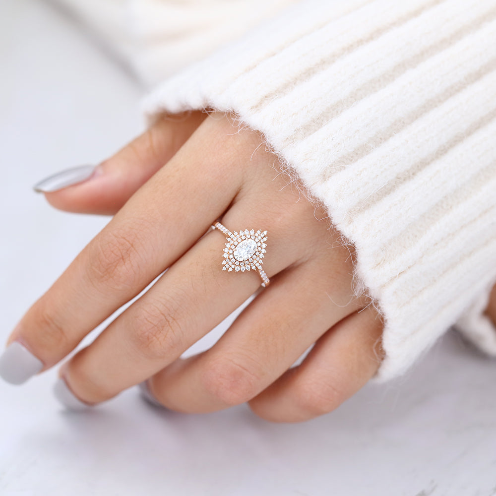 0.43 CT Oval Cluster Lab-Grown Diamond Engagement Ring