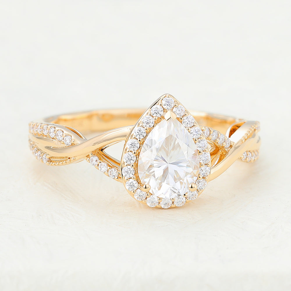 0.43 CT Pear Halo Pave & Criss-Cross Lab-Grown Diamond Engagement Ring