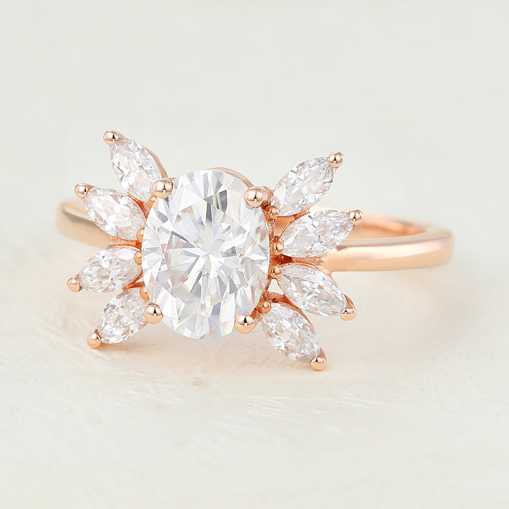 1.33 CT Oval Cluster Lab-Grown Diamond Engagement Ring