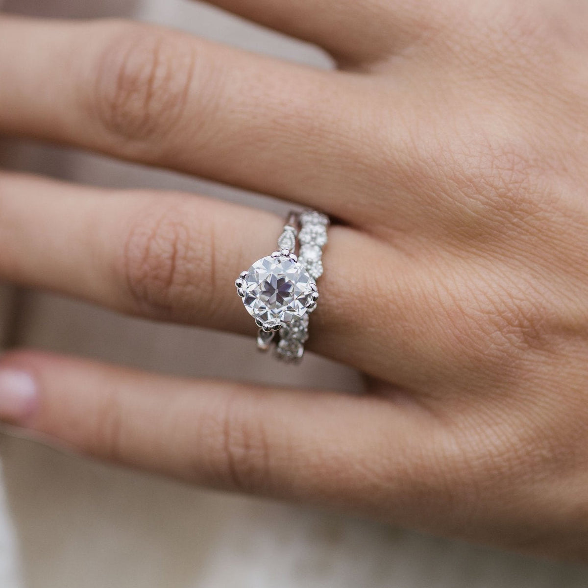 2.5 CT Round Vintage Pave Lab Grown Diamond Engagement Ring