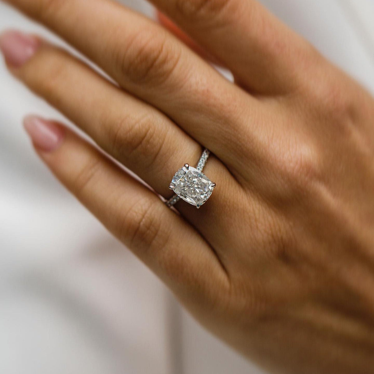 3.2 CT Cushion Pave Lab Grown Diamond Engagement Ring
