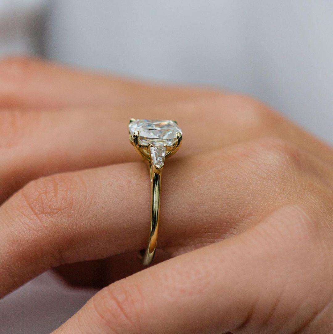 3.15 CT Cushion Three Stone Lab Grown Diamond Engagement Ring