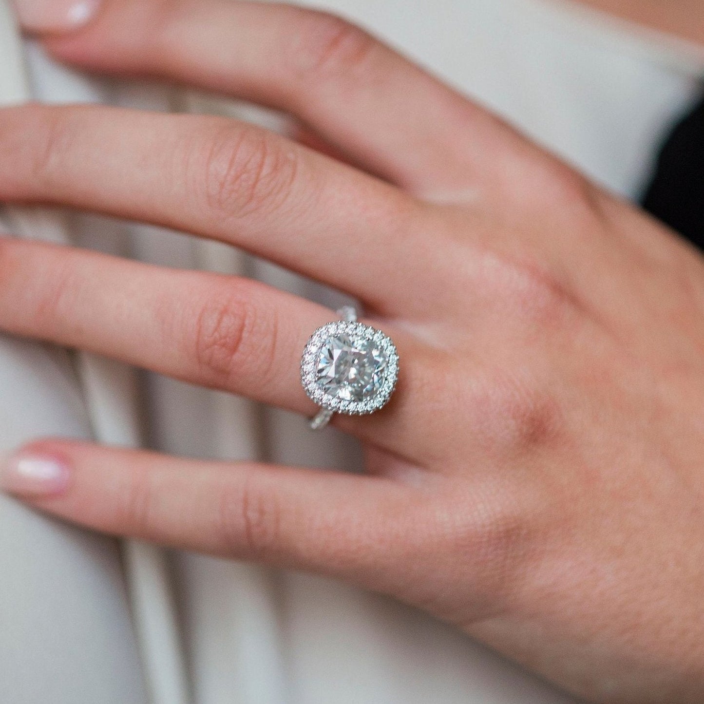 3.6 CT Cushion Halo & Pave Lab Grown Diamond Engagement Ring