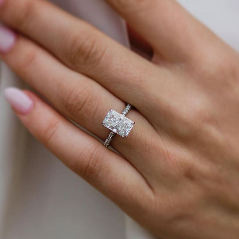 3 CT Radiant Pave Lab Grown Diamond Engagement Ring