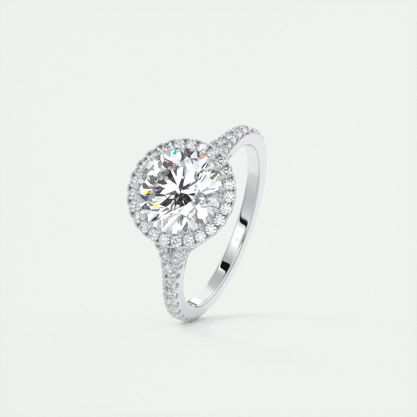 2.0 CT Round Halo Split Shank Moissanite Engagement Ring