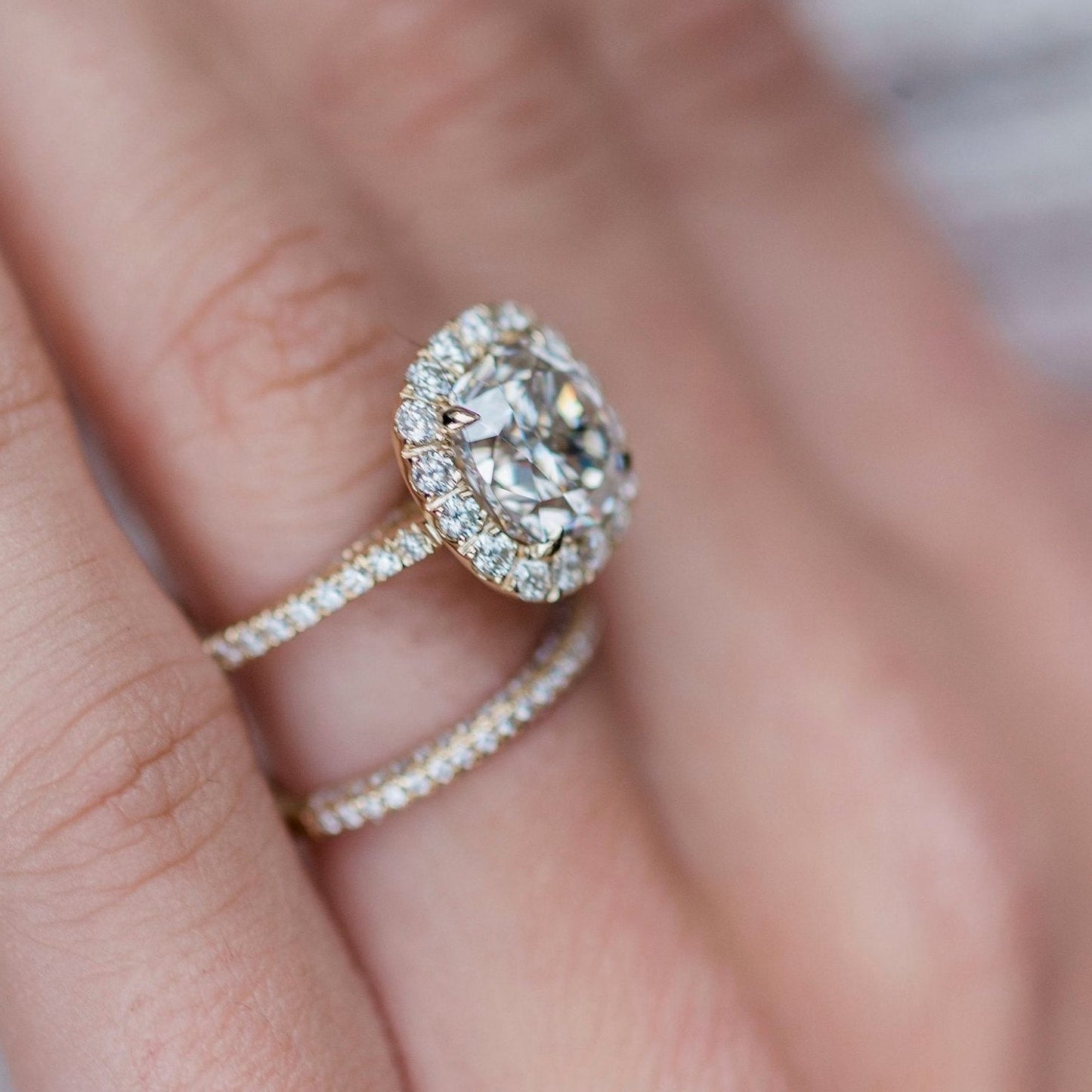 4 CT Cushion Halo & Pave Lab Grown Diamond Engagement Ring