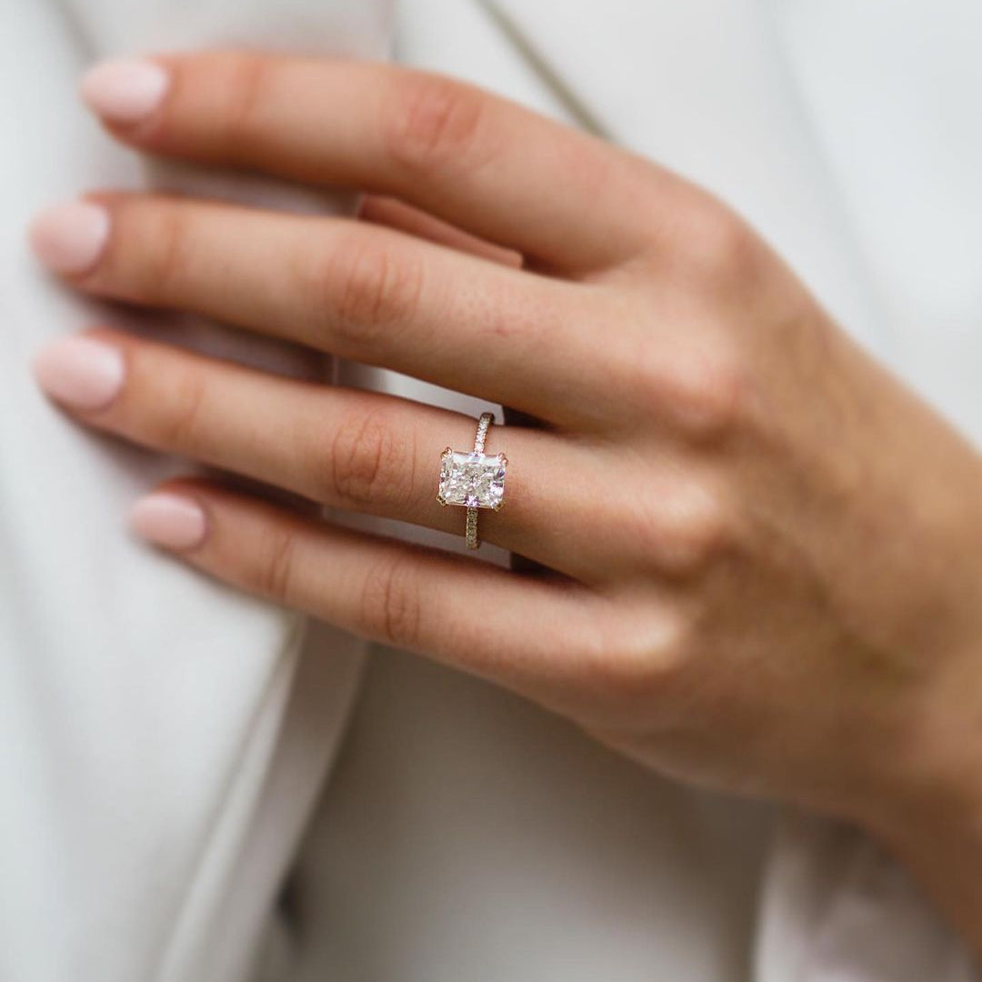 2.4 CT Radiant Pave Lab Grown Diamond Engagement Ring