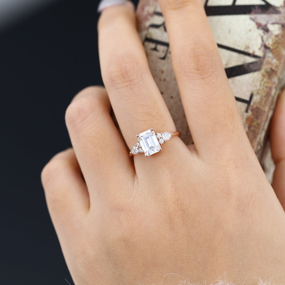 1.6 CT Emerald Cluster Lab-Grown Diamond Engagement Ring