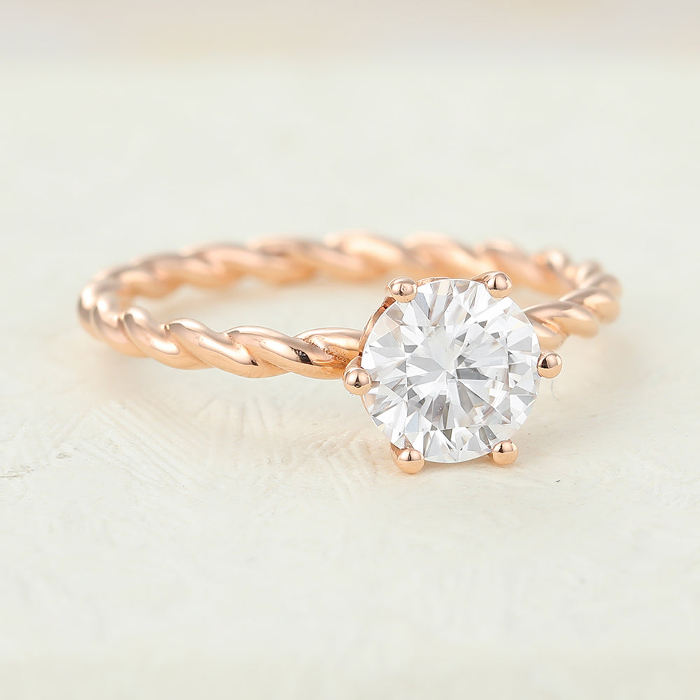 0.88 CT Round Twisted Shank Lab-Grown Diamond Engagement Ring