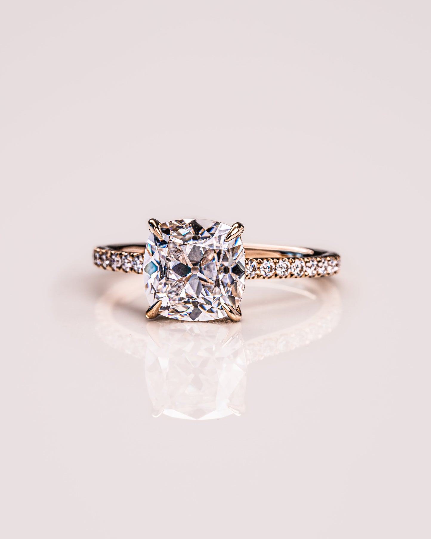 1.74 CT Cushion Solitaire Pave Moissanite Engagement Ring