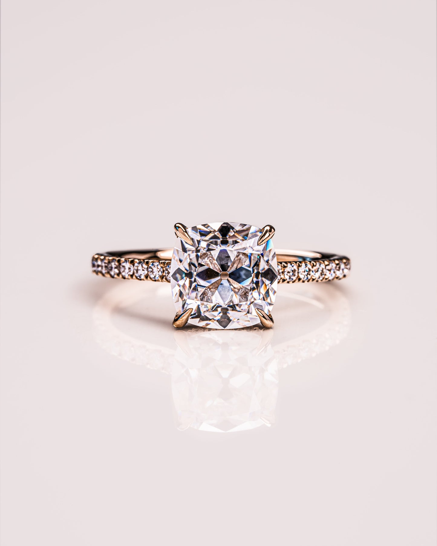 1.74 CT Cushion Solitaire Pave Moissanite Engagement Ring