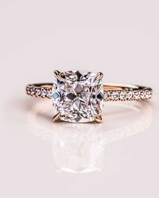 1.74 CT Cushion Solitaire Pave Moissanite Engagement Ring