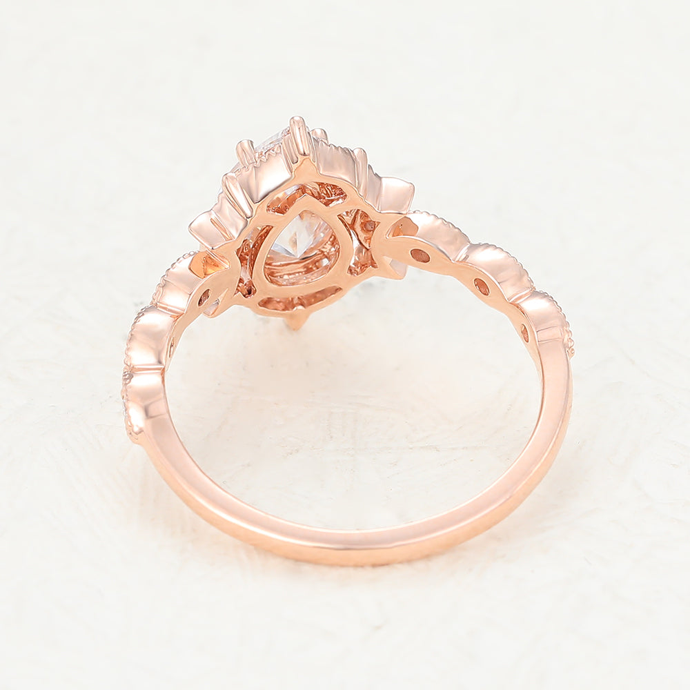 0.9 CT Pear Vintage Cluster & Pave Lab-Grown Diamond Engagement Ring