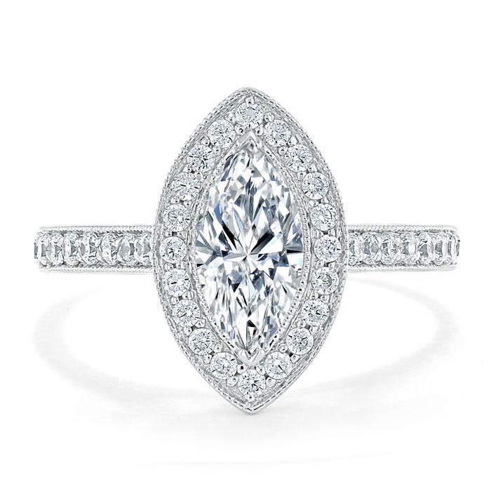 1.0 CT Marquise Cut Halo Moissanite Engagement Ring With Pave Setting