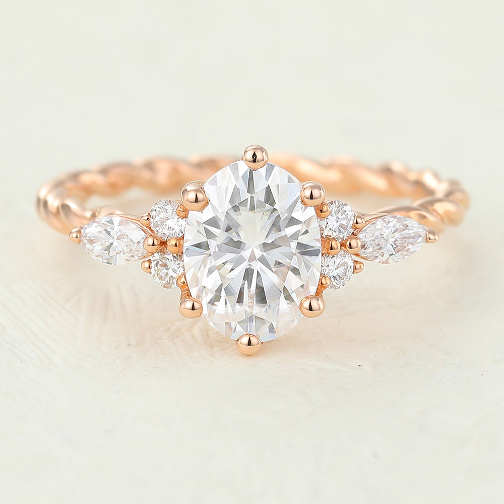 1.33 CT Oval Cluster Twisted Shank Lab-Grown Diamond Engagement Ring