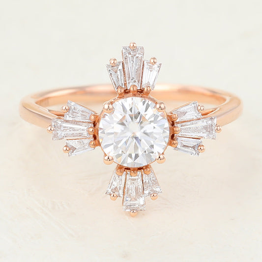 0.68 CT Round Shaped Moissanite Cluster Engagement Ring