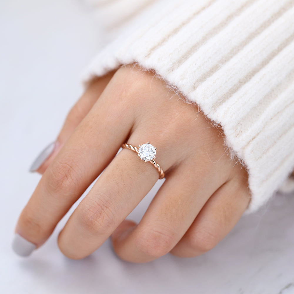 0.88 CT Round Twisted Shank Lab-Grown Diamond Engagement Ring