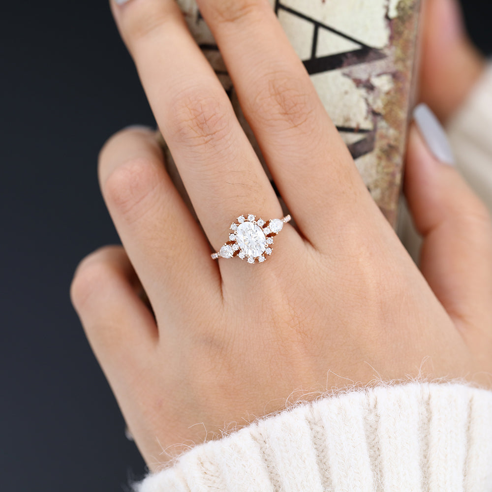 1.33 CT Oval Cluster & Pave Lab-Grown Diamond Engagement Ring
