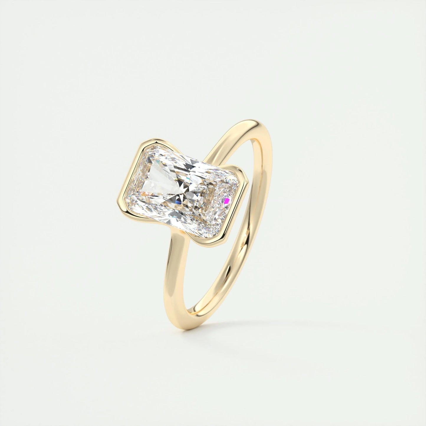 2.10 CT Radiant  Solitaire Half Bezel Moissanite Engagement Ring