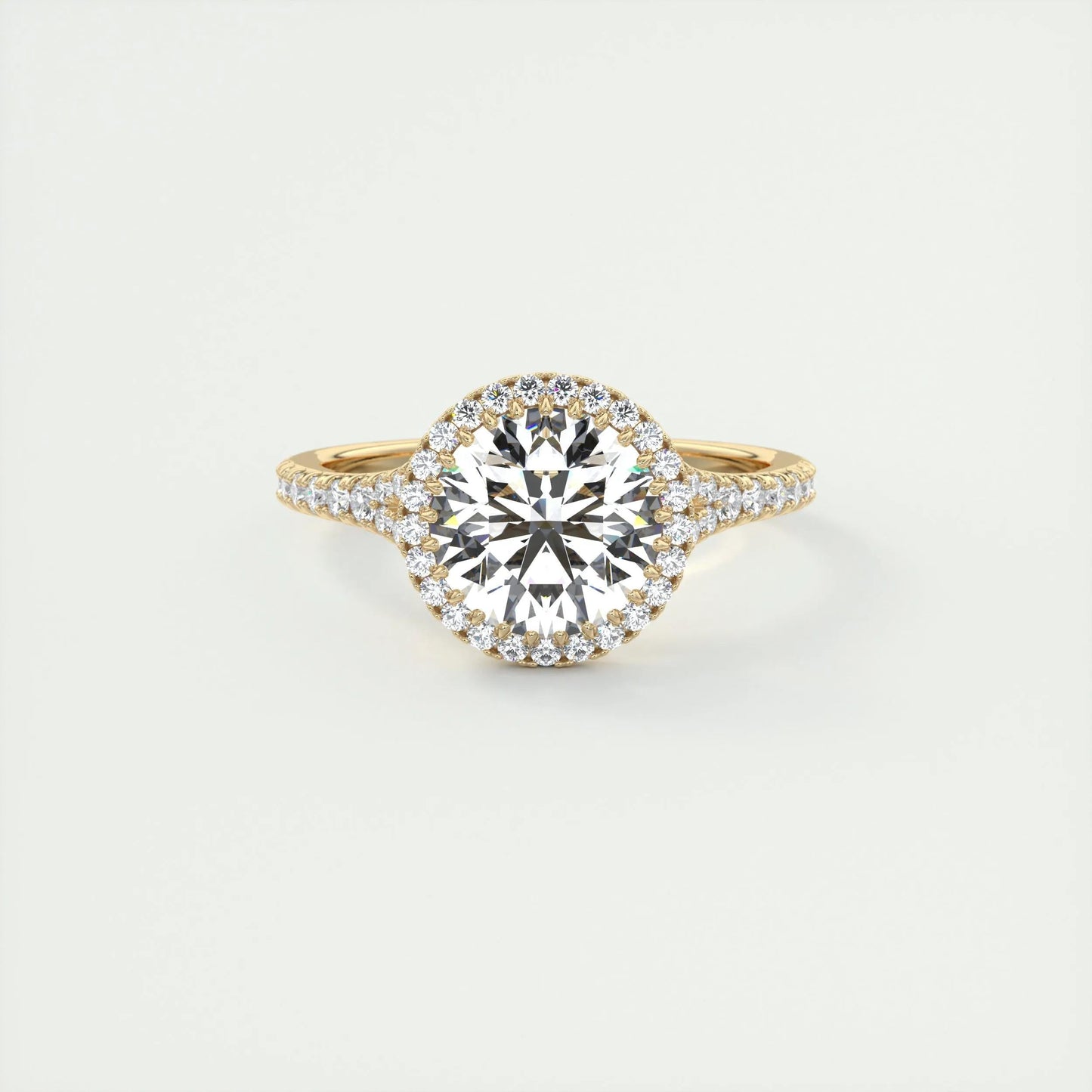 2.0 CT Round Halo Split Shank Moissanite Engagement Ring