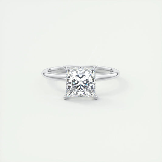 2.08 CT Princess Solitaire Hidden Halo Moissanite Engagement Ring