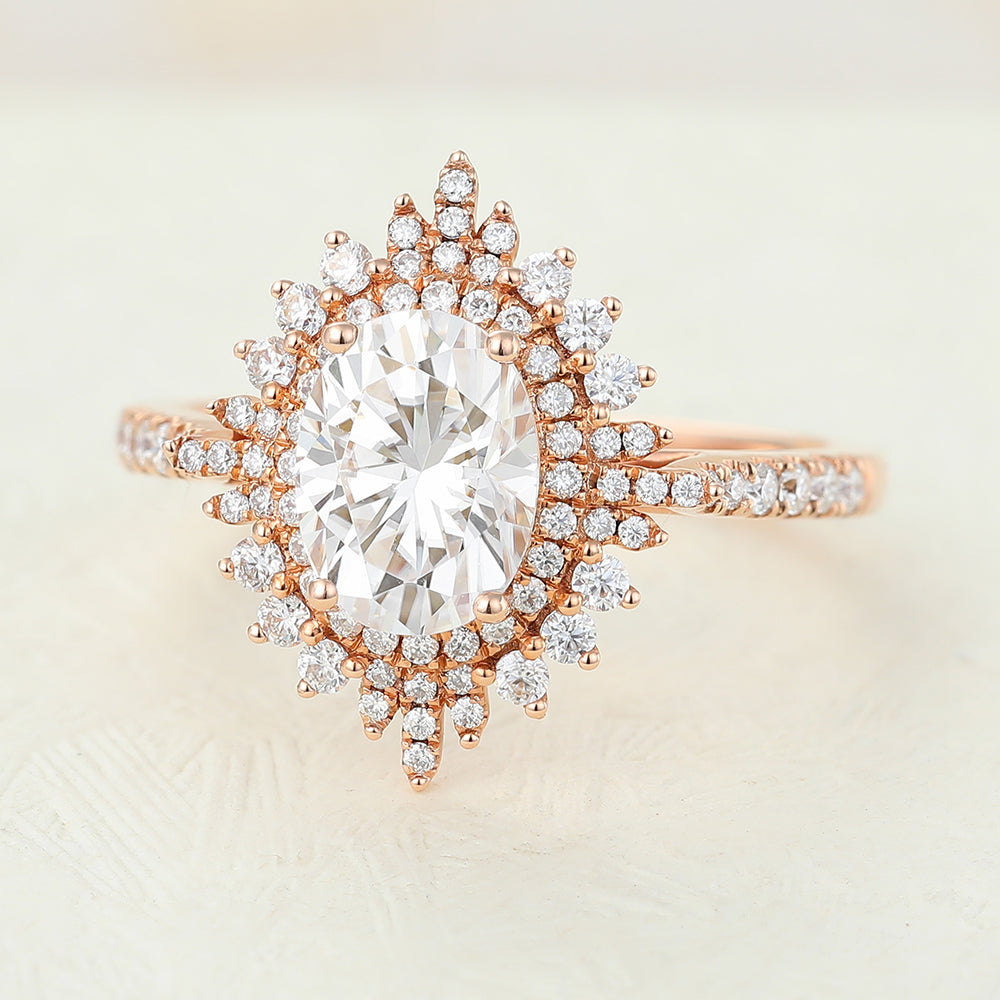 1.33 CT Oval Cluster & Pave Lab-Grown Diamond Engagement Ring