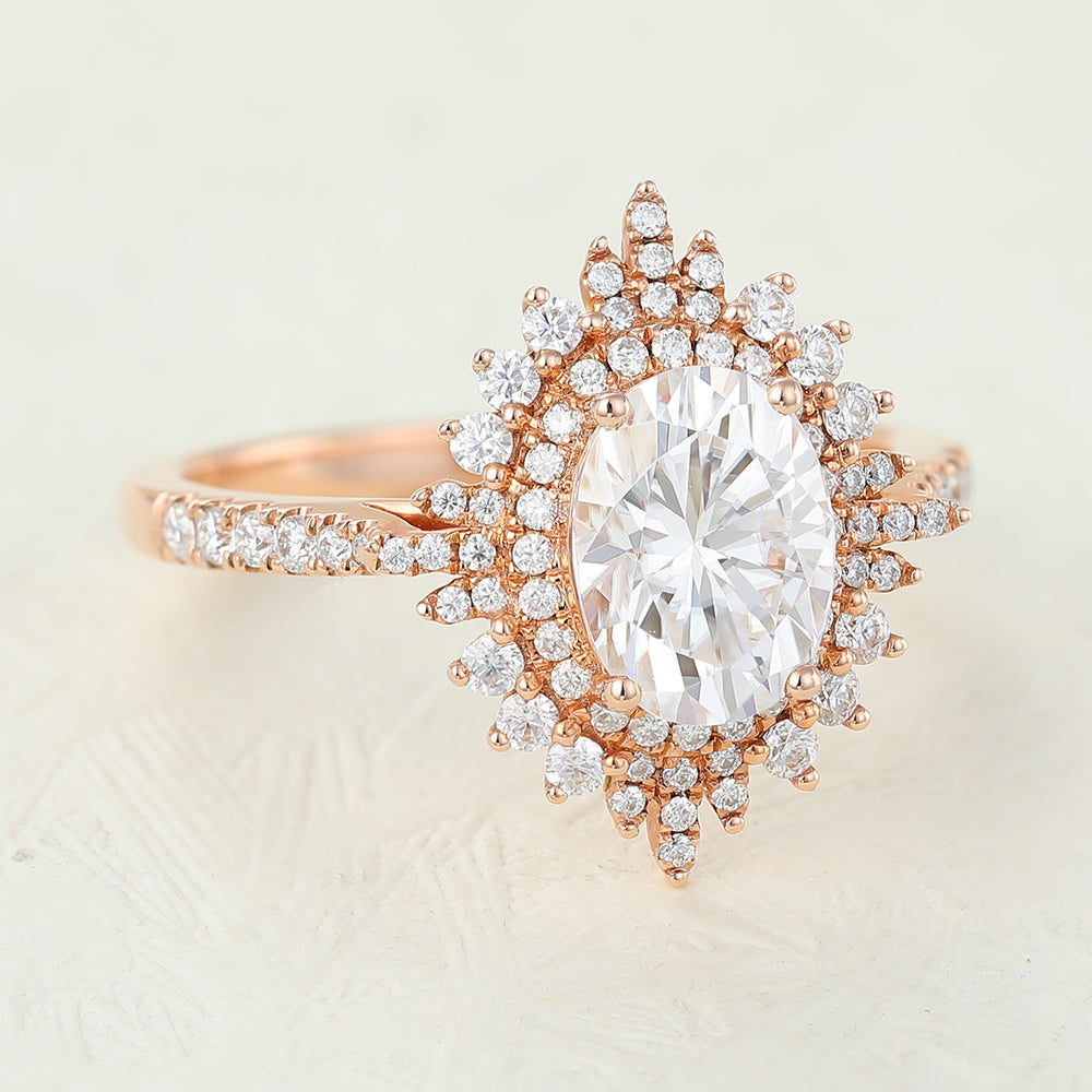 1.33 CT Oval Cluster & Pave Lab-Grown Diamond Engagement Ring