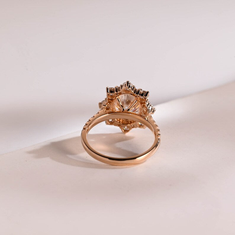 Stunning 1.0 - 2.0 CT Oval Moissanite Engagement Ring with Pave & Halo Design 3