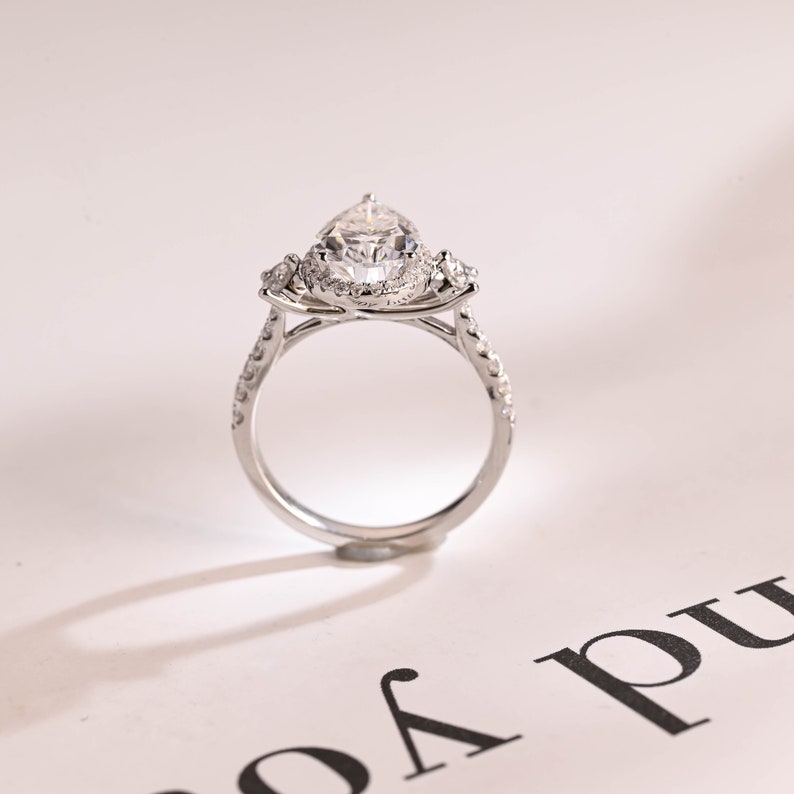 Stunning 1.0 - 2.0 CT Pear Moissanite Engagement Ring with Pave & Halo Design 3