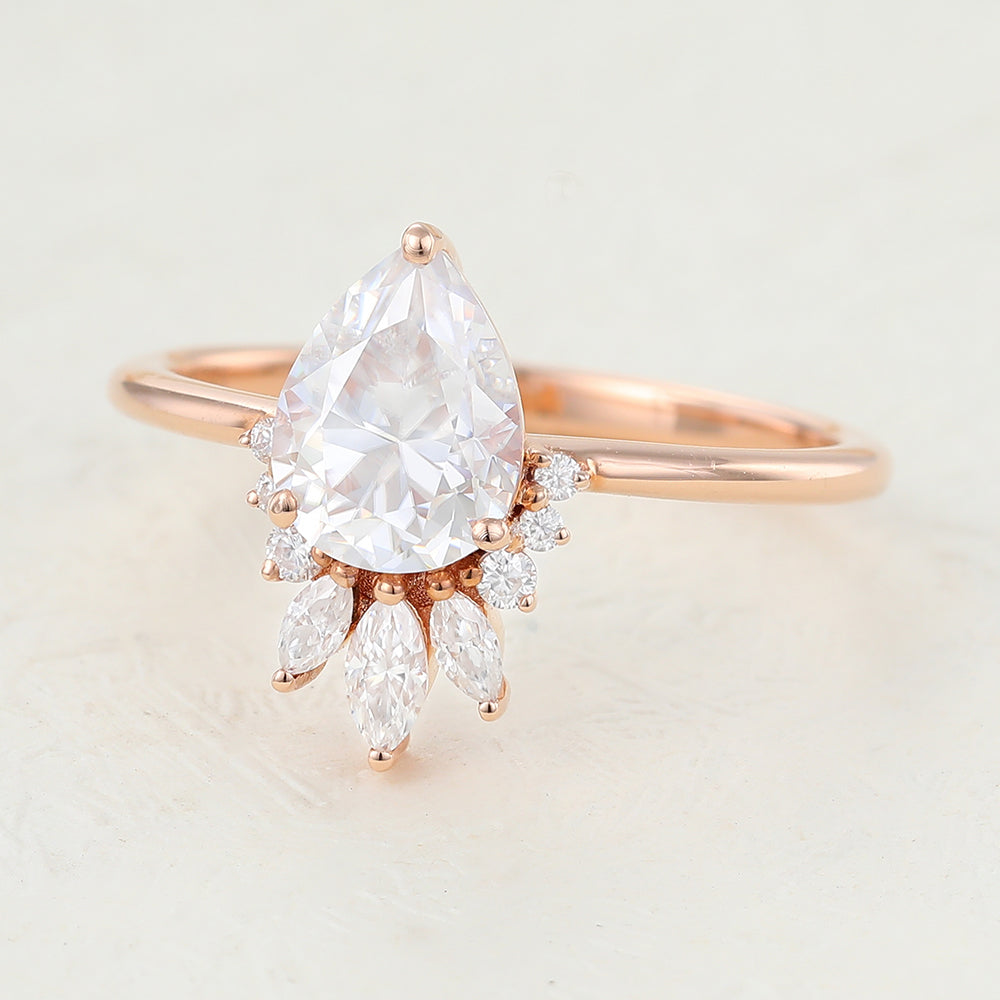 0.85 CT Pear Cluster Lab-Grown Diamond Engagement Ring