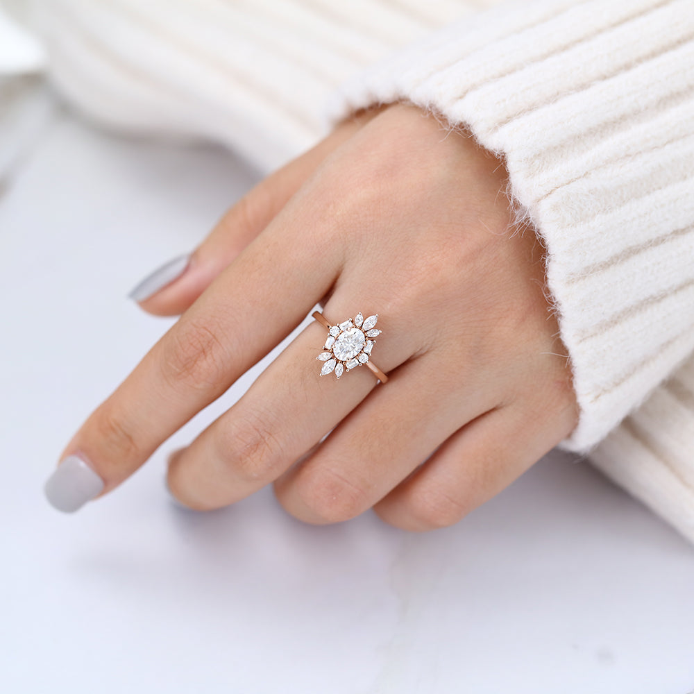 0.84 CT Oval Cluster Lab-Grown Diamond Engagement Ring