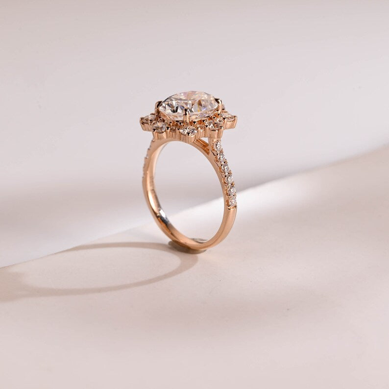 Stunning 1.0 - 2.0 CT Oval Moissanite Engagement Ring with Pave & Halo Design 8