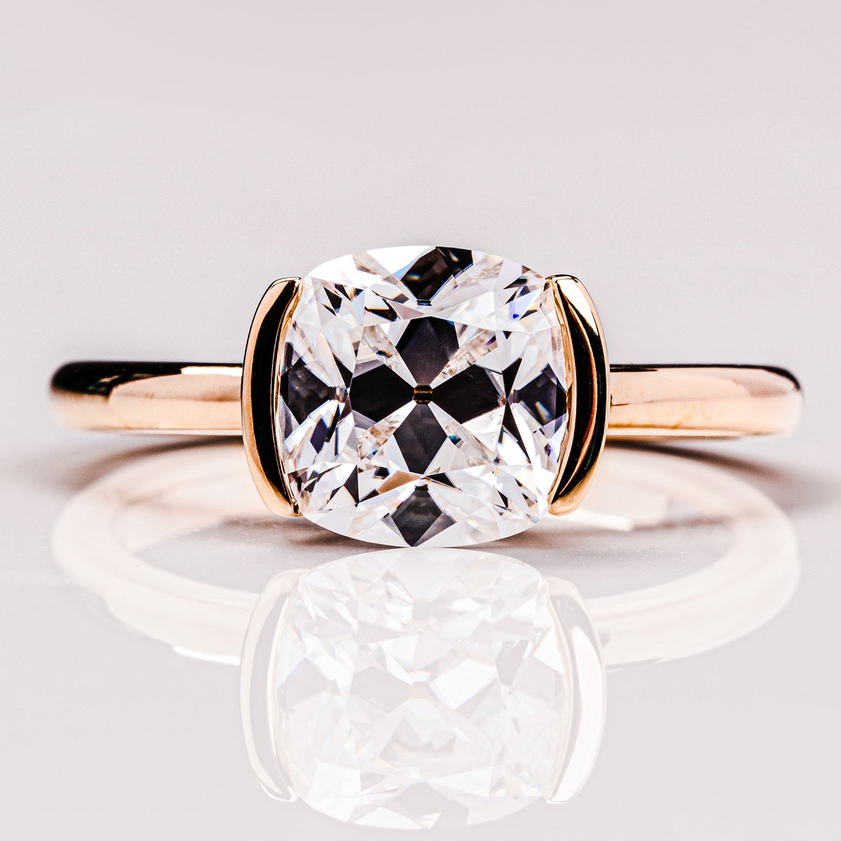 2.54 CT Cushion Solitaire & Half Bezel Moissanite Engagement Ring