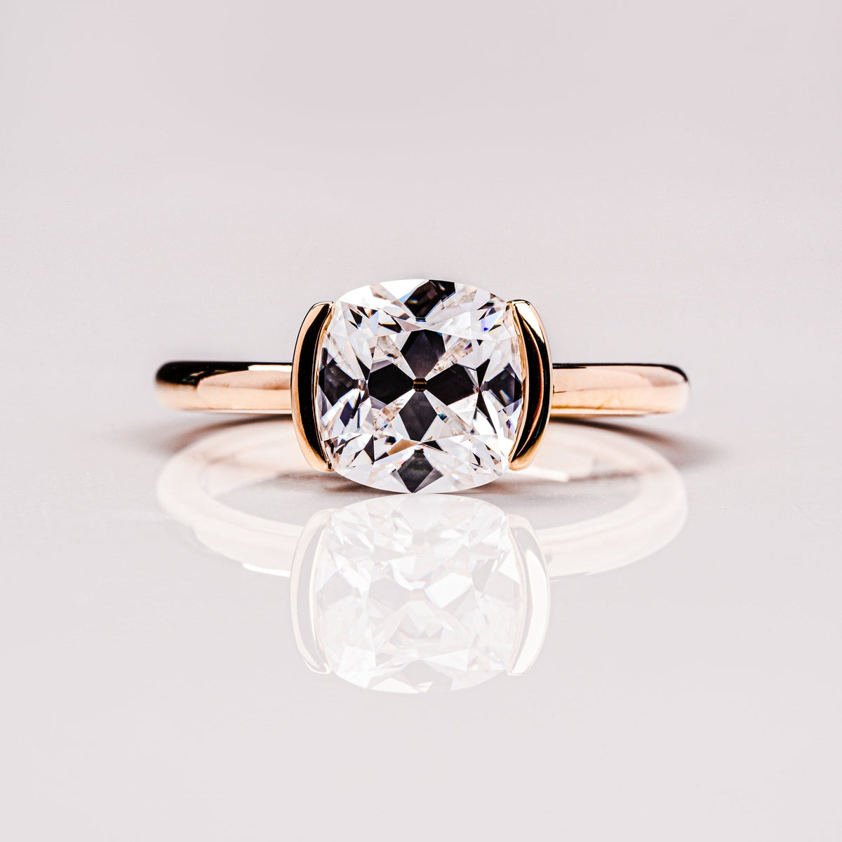 2.54 CT Cushion Solitaire & Half Bezel Moissanite Engagement Ring